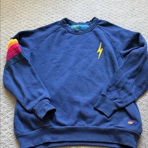 Aviator Nation Blue Crewneck with Multicolor Sleeve